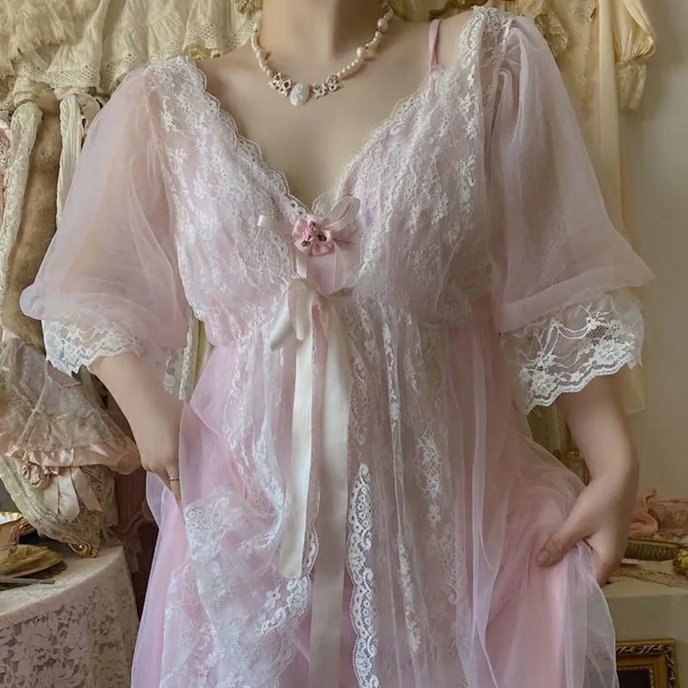 Dreamy Fairycore Tulle+Mesh Robe for Sleeping Photoshoot Festival Barbiecore